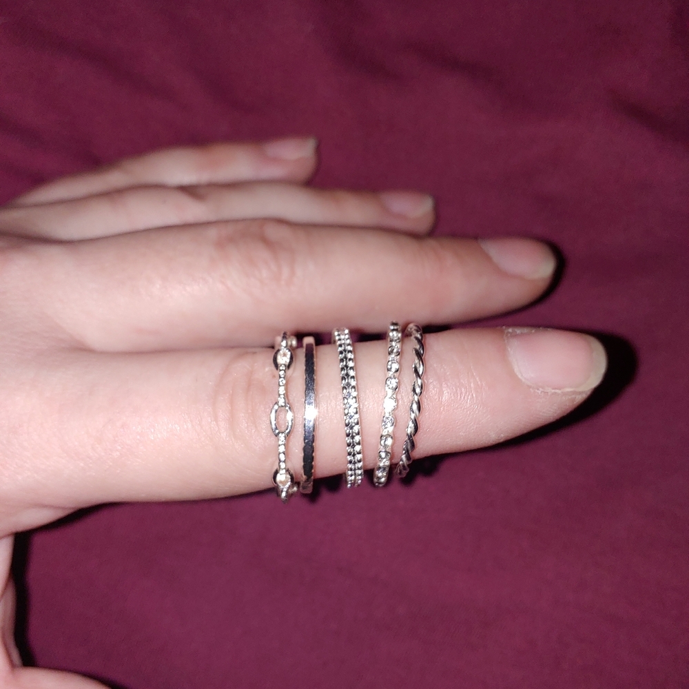 New! 5 Silver Stackable Ring Set - Picture 5 of 5